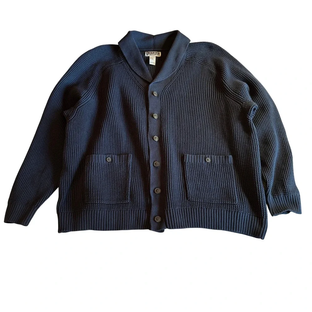 Duluth Trading Co Burly Retirement‎ Shawl Collar Waffle Cardigan Navy 3XL